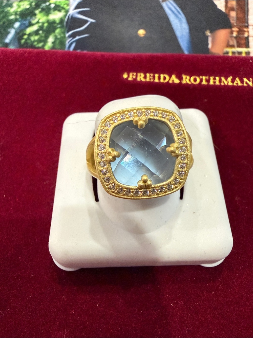 FREIDA ROTHMAN Sterling Silver Blue Topaz Halo Ring size 8